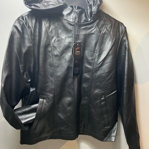 Woman faux leather made in Italy 🇮🇹 Black Leather Jacket with Hood